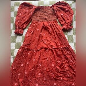 Burnt Orange Floral Long Sleeve Dress